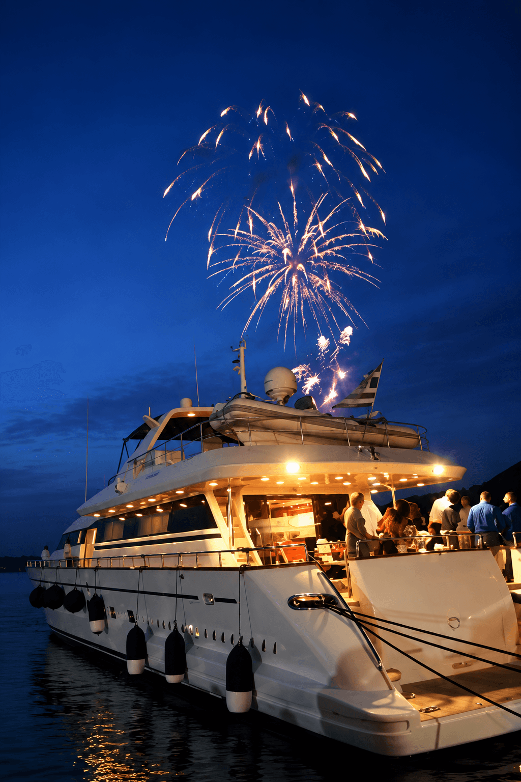 Fireworks lighting the sky above a yacht celebration