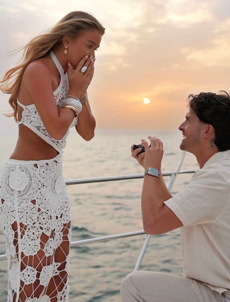 Surprise proposal at sunset aboard a private yacht