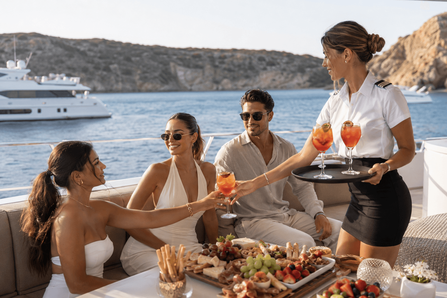 Private yacht catering and drinks served to guests