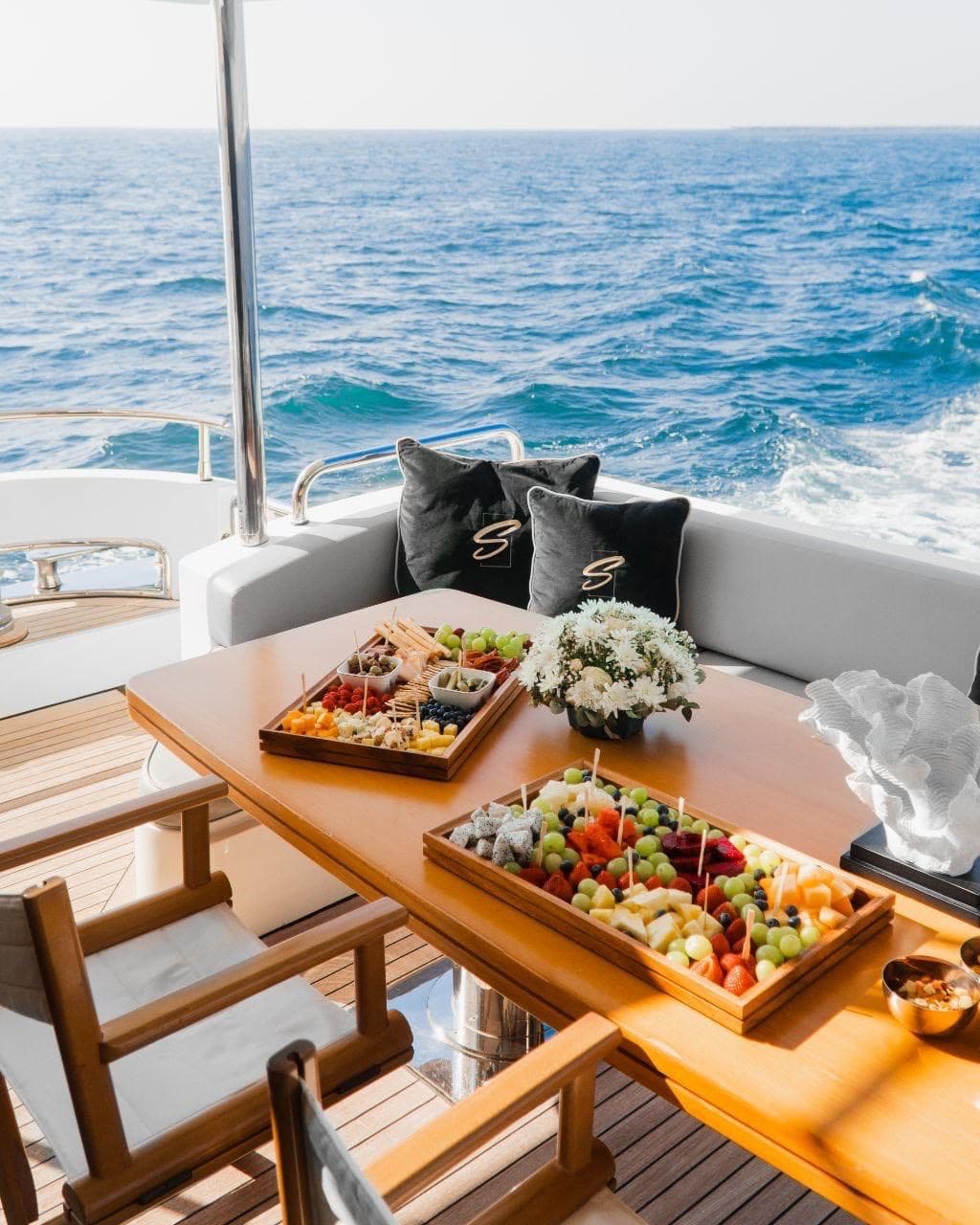 Considered private dining aboard a yacht